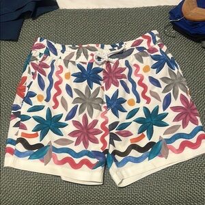 Reiss White and Blue Swim Trunks with Elastic Waistband